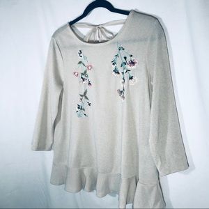 LC Lauren Conrad Embroidered Peplum Hem Sweater